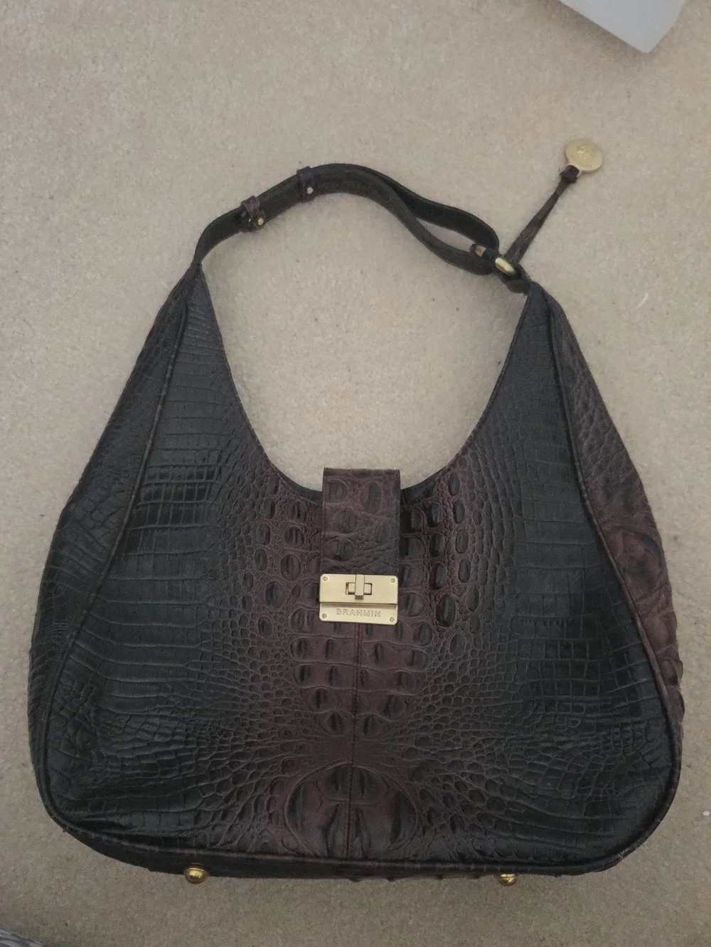 BRAHMIN - Elegant Croc-Embossed Shoulder Bag in Dark Brown